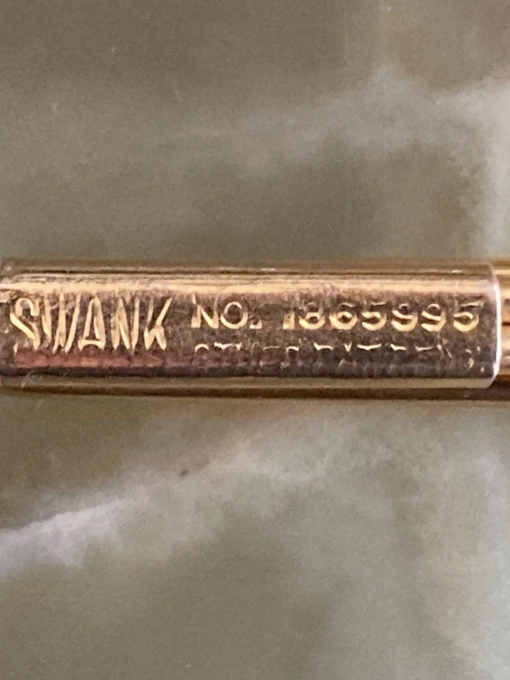 1930s Swank Tie Bar with Twist  Square Link Chain Rolled Gold Pat No 1865995